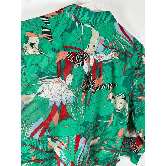 Talbots Jungle Tiger Blouse Top Button Up Womens Medium Petite MP Colorful - Picture 3 of 10